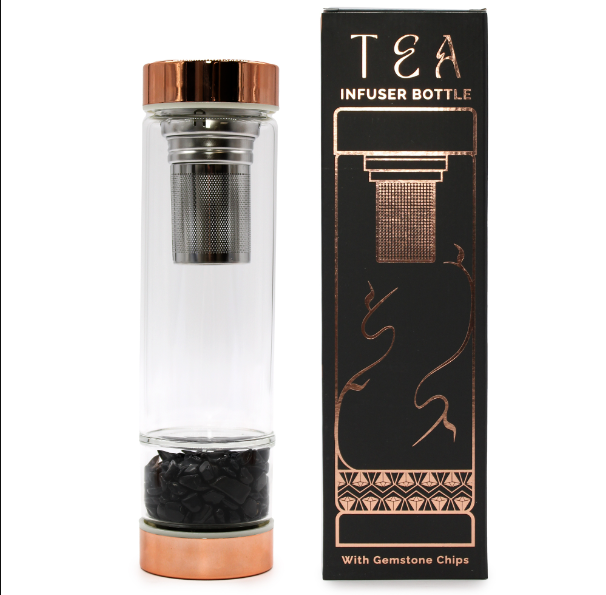 Crystal Glass Tea Infuser Bottle - Rose Gold - Onyx