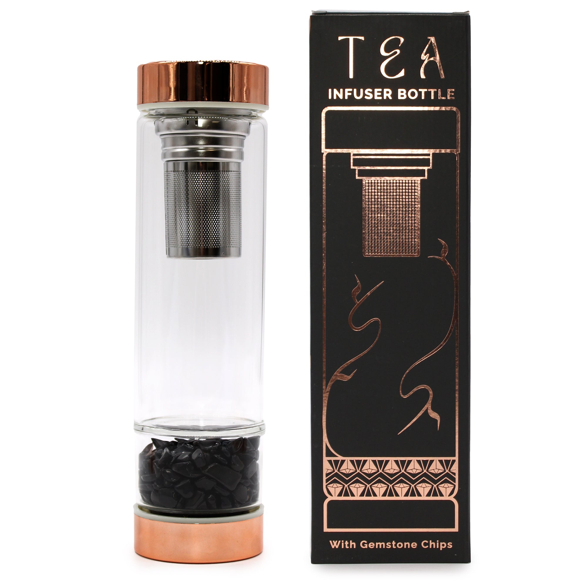 Crystal Glass Tea Infuser Bottle - Rose Gold