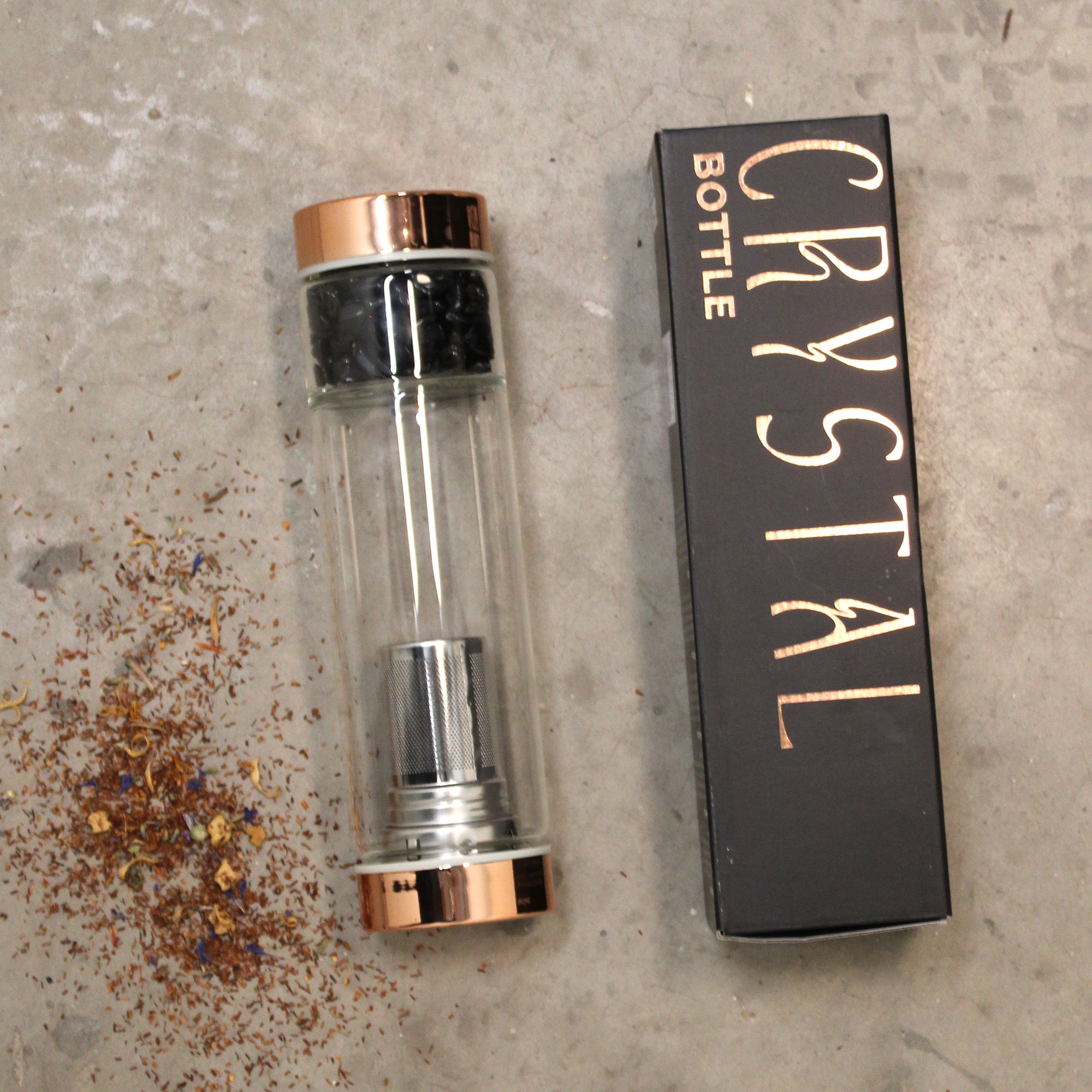 Crystal Glass Tea Infuser Bottle - Rose Gold